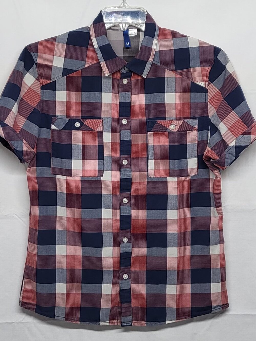 H&M Divided Shirt Button Up Mens Medium Short Sleeve Flannel Lightweight Plaid